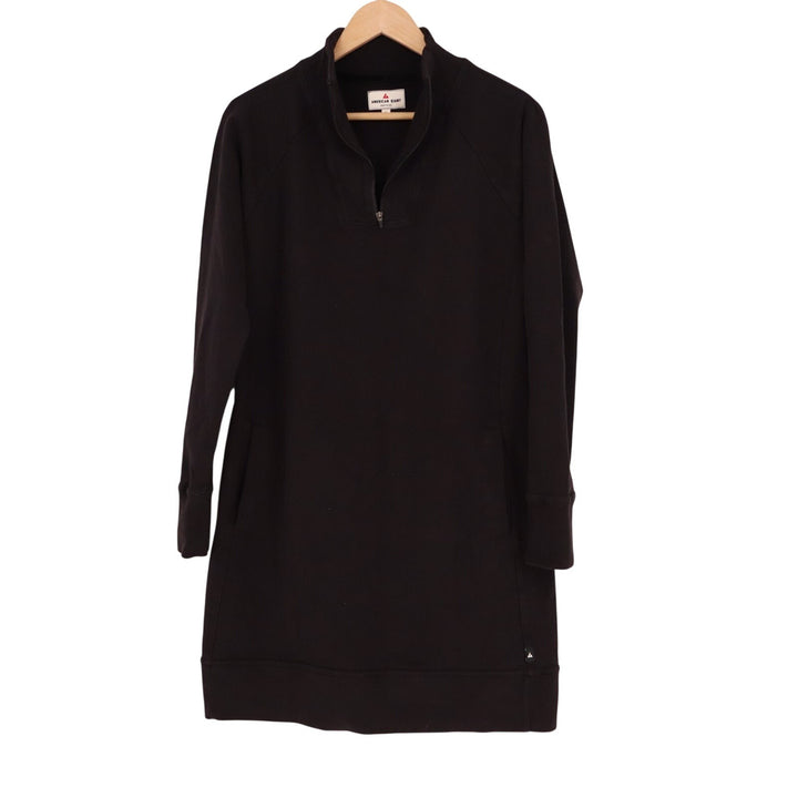 American Giant Moto Dress Womens L Black Cotton Quarter Zip Long Sleeve Pullover