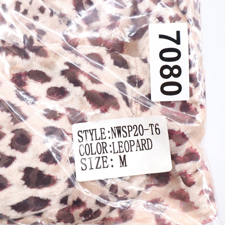 Naked Wardrobe Leopard Print Crop Top Long Sleeve Sweetheart Brown M