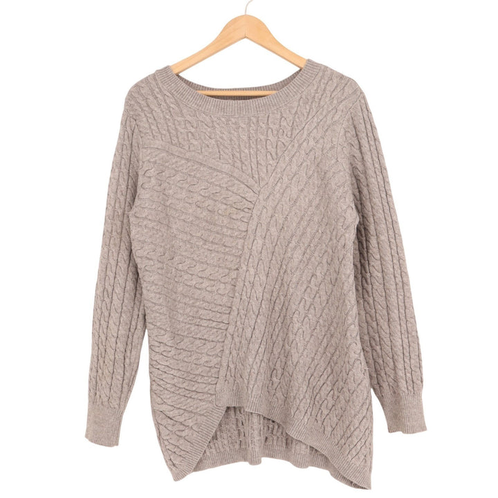 Evolution by Cyrus Aneesa Sweater Womens Medium Gray Cable Knit Asymmetric Hem