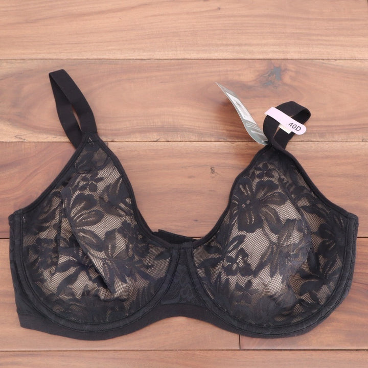 Bali Breathe T-Shirt Bra Womens 40D Almond Black Stretch Lace Detail Underwire