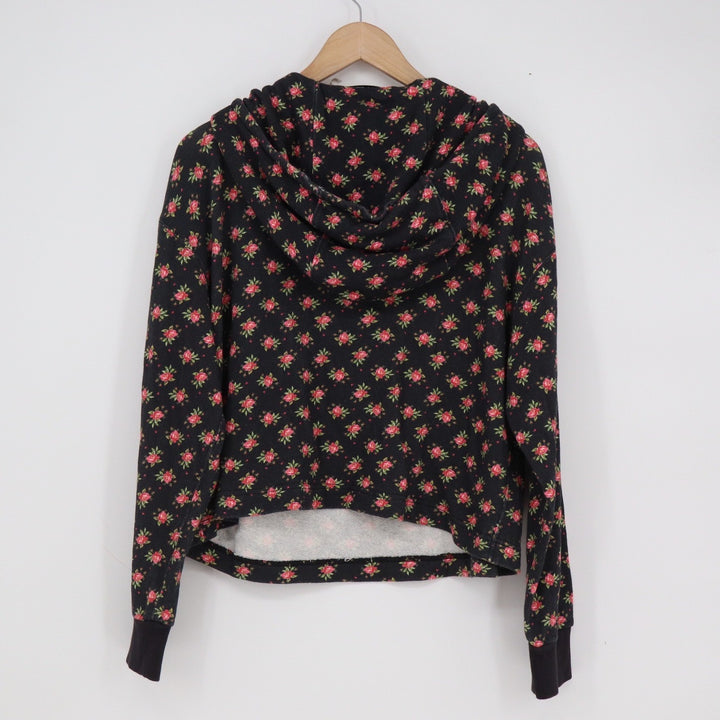 Alice + Olivia Floral Rose Half Zip Hoodie Sweatshirt Black Large