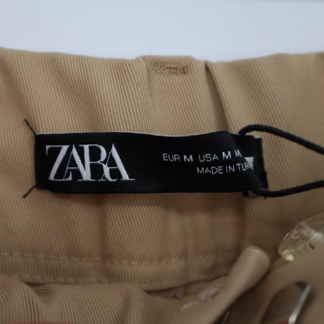 Zara Trouser Pants Womens Medium Brown Viscose Stretch Pleated Business Career