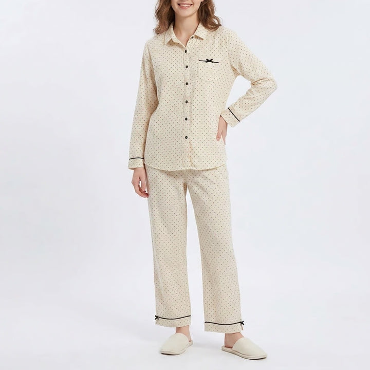 Gilligan & O'Malley Womens Medium Cotton Pajama Set Cream Starburst Print PJ 2pc
