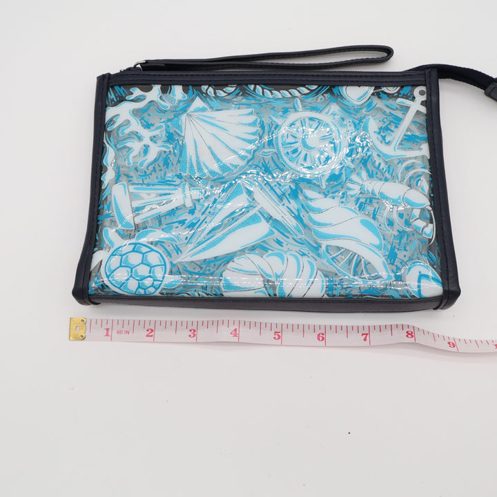 Vera Bradley Clear Beach Womens Wristlet Wallet Blue Sea Shells Distinctive