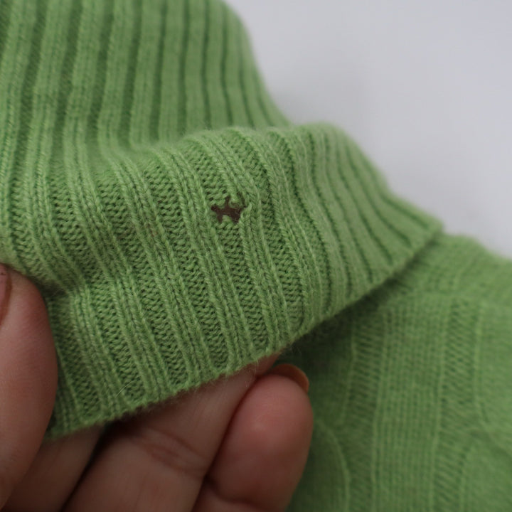 Aqua Women XS Green 100% Cashmere Cable Knit Turtleneck Sweater Long Sleeve