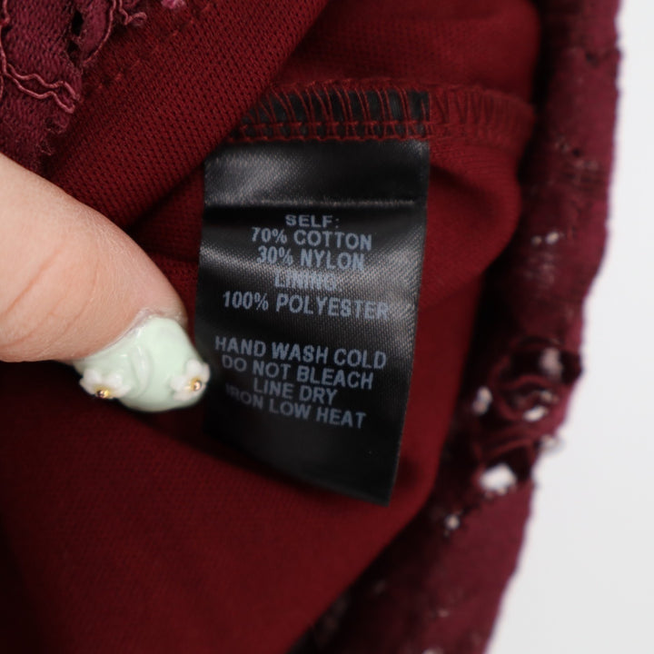 Lulus A-Line Skirt Womens Large Burgundy Stretch Floral Lace Cocktail Back Zip