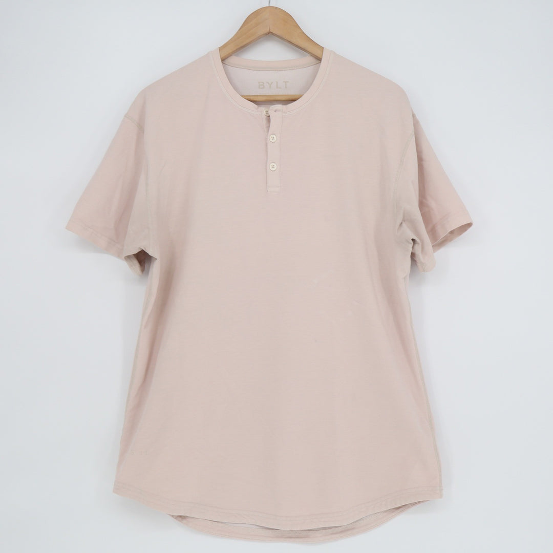 BYLT Basics Mens Drop-Cut Short Sleeve Henley Shirt LUX Blend Pink Size L
