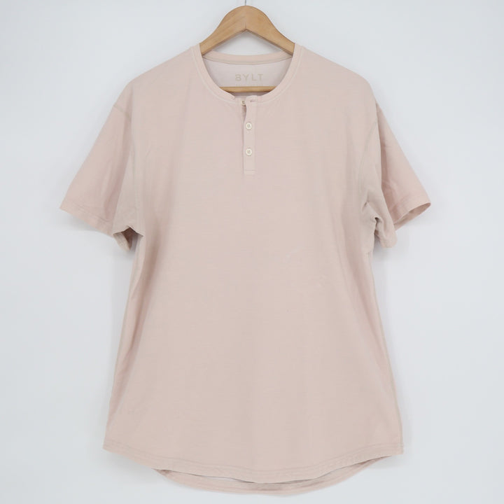 BYLT Basics Mens Drop-Cut Short Sleeve Henley Shirt LUX Blend Pink Size L
