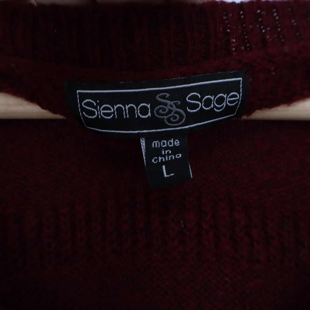 Sienna Sage Burgundy Textured Stripe V-Neck Sweater Womens Large Maroon Pullover