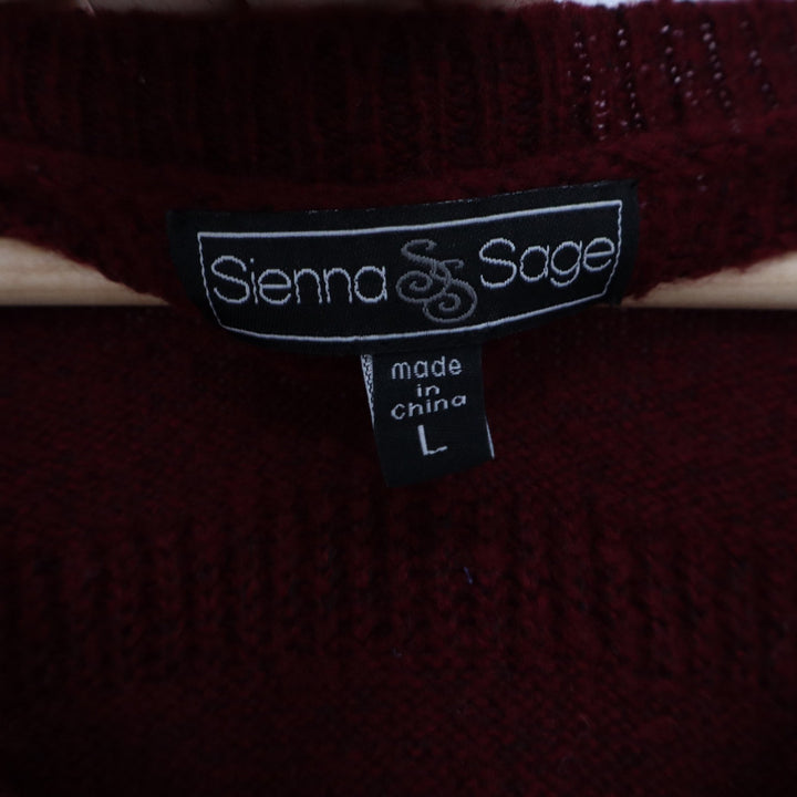 Sienna Sage Burgundy Textured Stripe V-Neck Sweater Womens Large Maroon Pullover