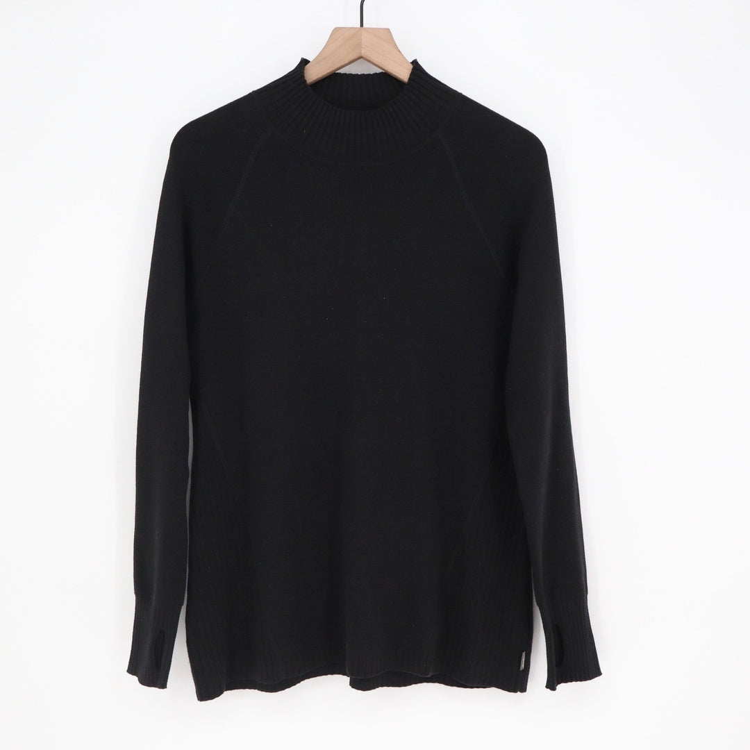 Eddie Bauer Womens Black Mock Neck Raglan Sleeve Knit Sweater Size L Thumbholes