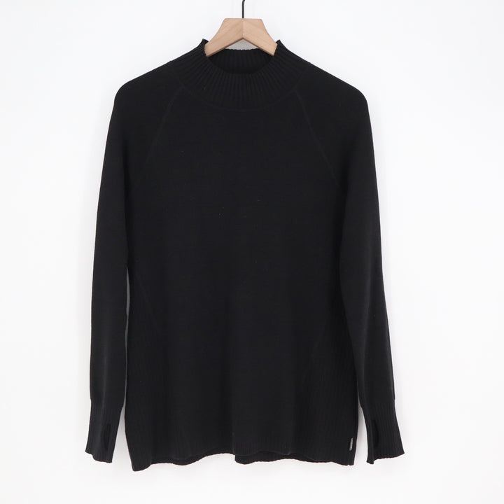 Eddie Bauer Womens Black Mock Neck Raglan Sleeve Knit Sweater Size L Thumbholes