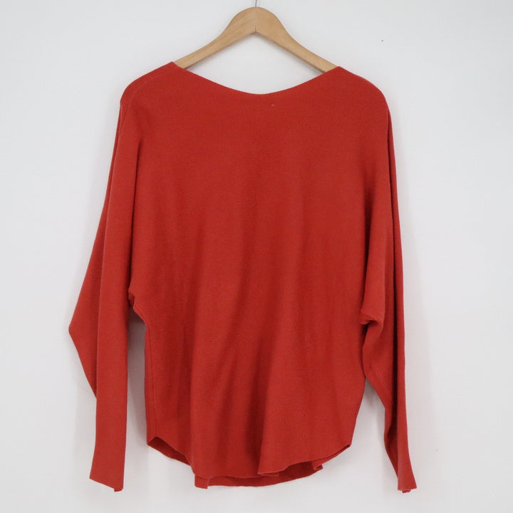 Vila Milano Smoked Paprika V-Neck Ribbed Dolman Sleeve Knit Sweater Large