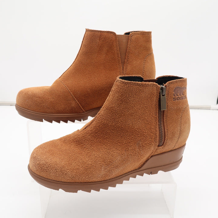 Sorel Ankle Boots Womens 8 Lolla II Tan Suede Wedge Side Zip Excellent