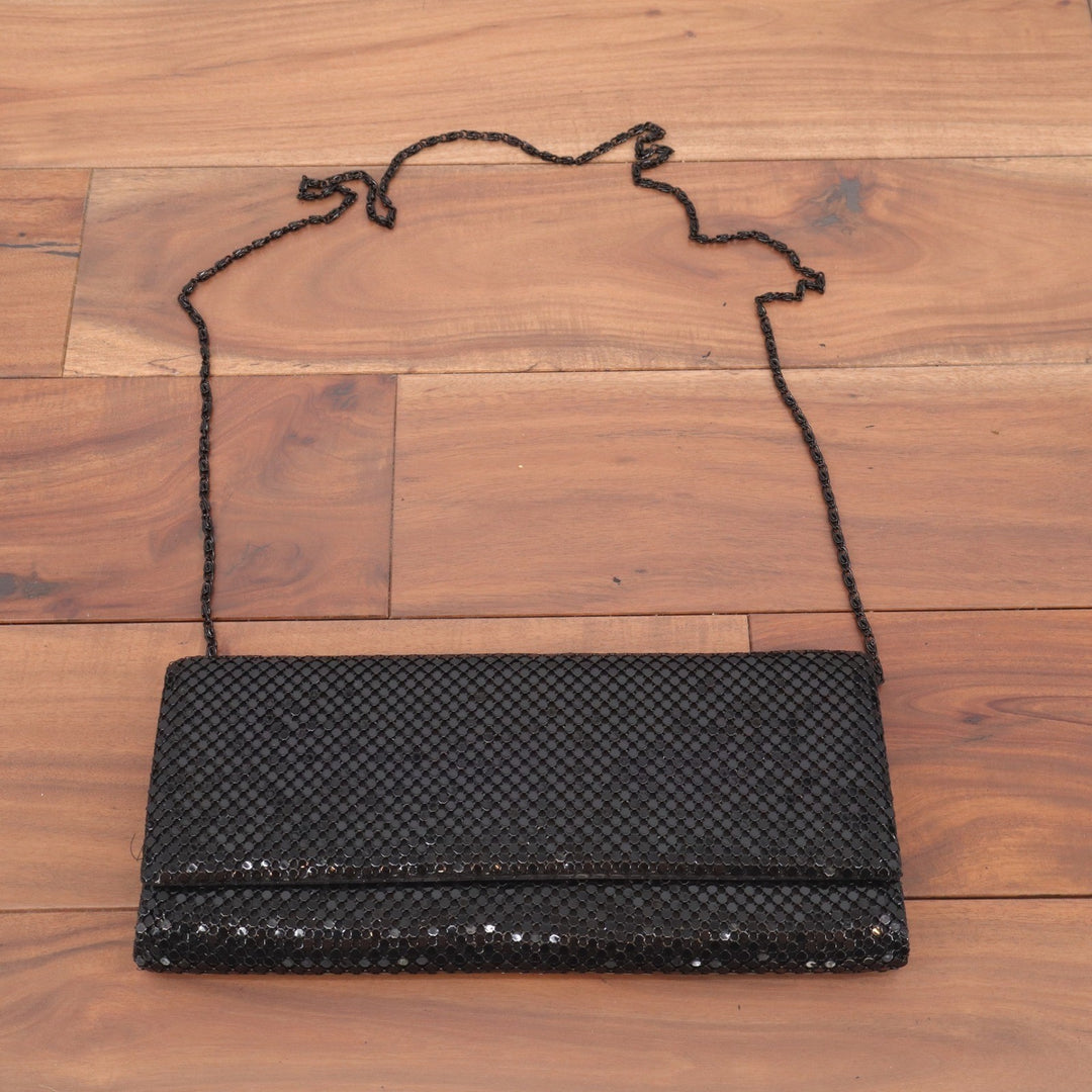 Black Metal Mesh Evening Clutch Bag with Chain Strap
