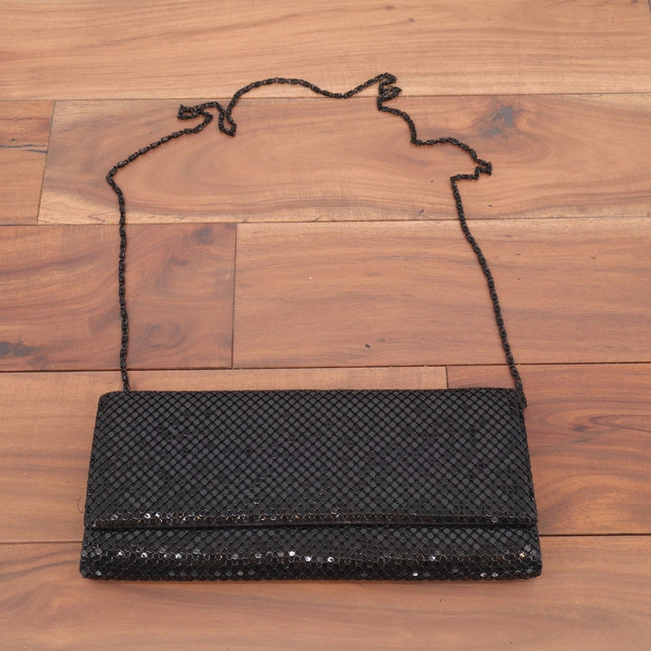 Black Metal Mesh Evening Clutch Bag with Chain Strap