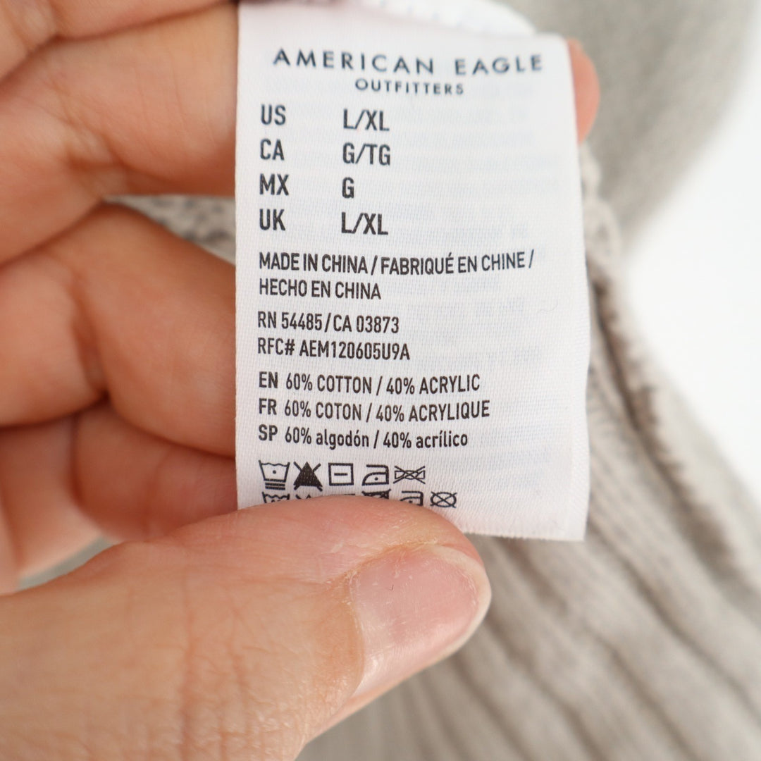American Eagle Outfitters Cardigan Sweater Womens L/XL Gray Cotton Waffle Knit