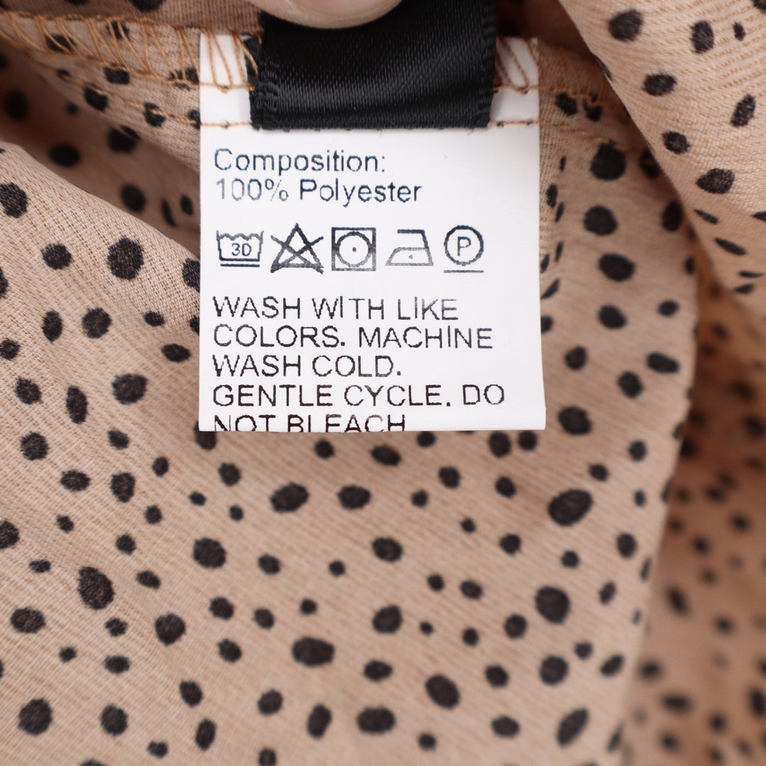 SHEIN Tan Dalmatian Dot V-Neck Peplum Blouse Front Tie Long Sleeve Top Large