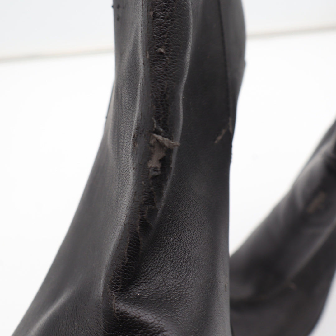 Black Faux Leather Mid-Calf Block Heel Boots Round Toe Size 9 Slouchy Pull On
