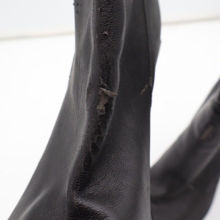 Black Faux Leather Mid-Calf Block Heel Boots Round Toe Size 9 Slouchy Pull On