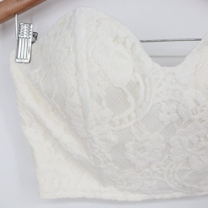 Naked Wardrobe White Floral Lace Corset Crop Top Sweetheart Bustier S