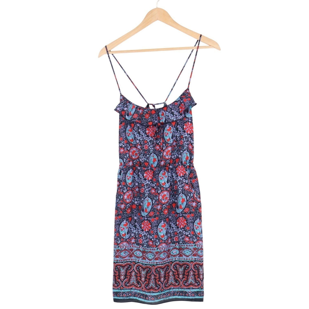 American Eagle Outfitters Mini Dress Womens M Multi Paisley Print Ruffled Neck