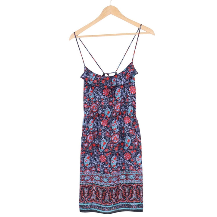 American Eagle Outfitters Mini Dress Womens M Multi Paisley Print Ruffled Neck