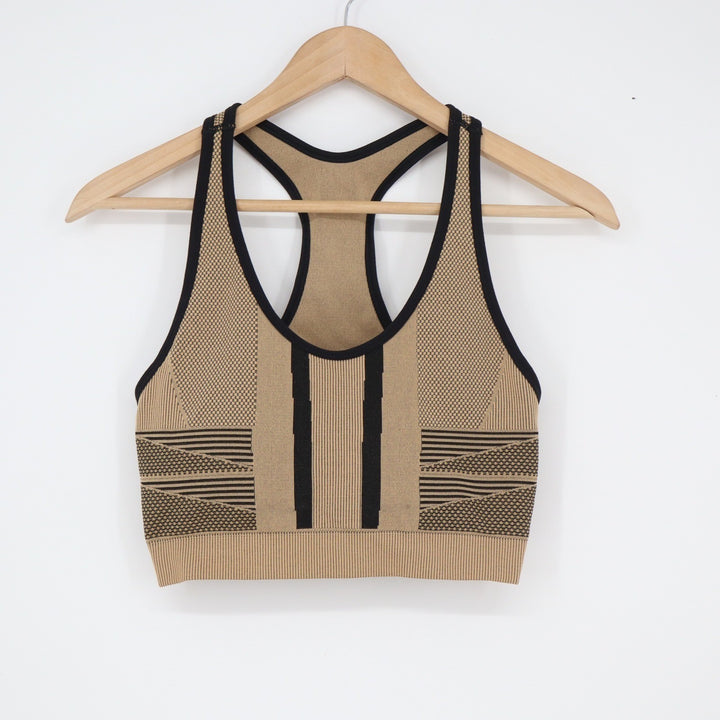 DSG Womens Seamless Racerback Sports Bra Tan Black Geometric Size M