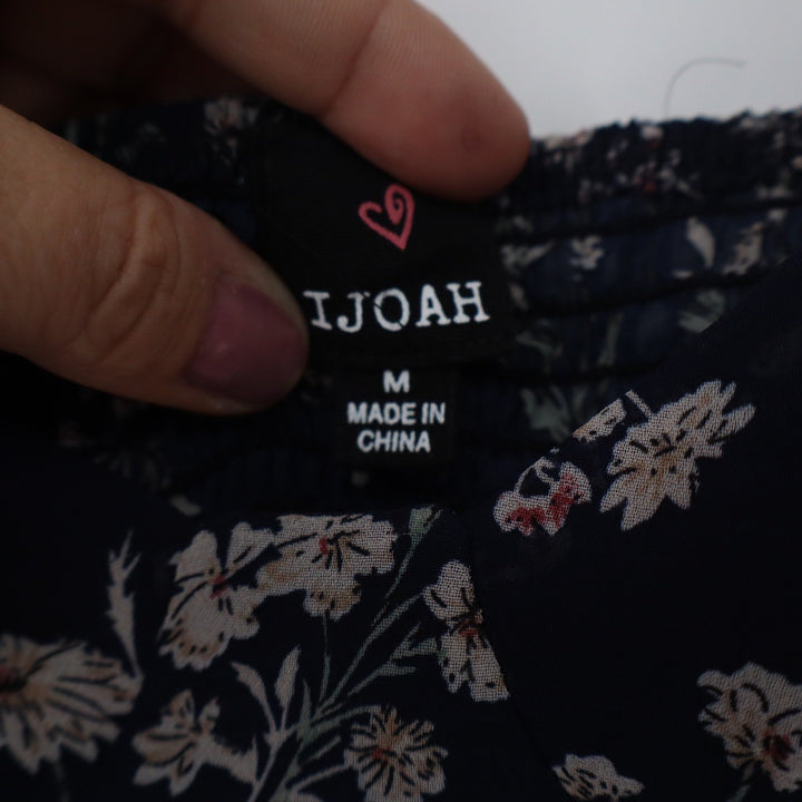 IJOAH Navy Blue Floral V-Neck Smocked Back Crop Top Cami Medium