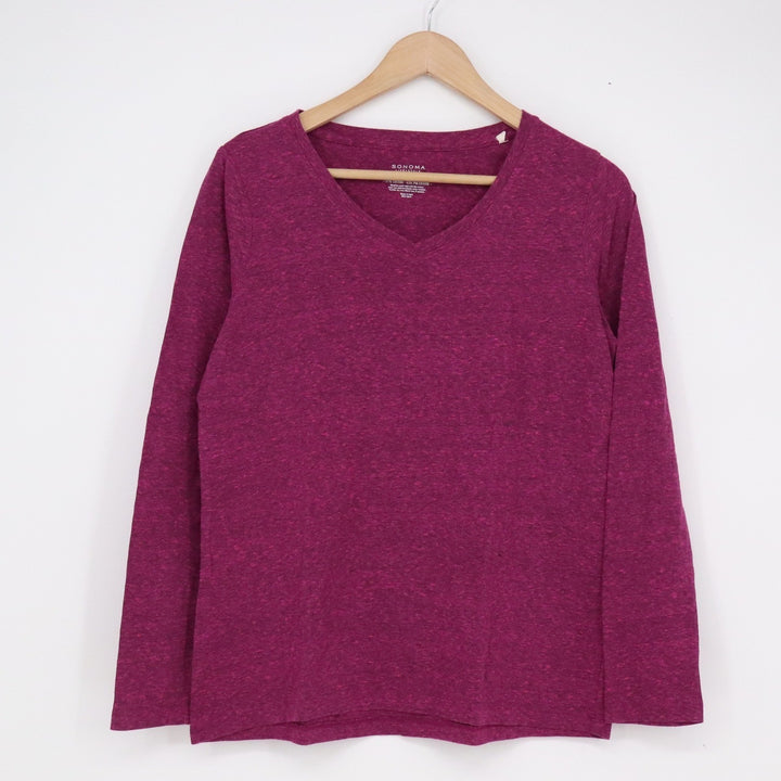 Sonoma Life + Style Womens M Purple Heathered V-Neck Long Sleeve T-Shirt Cotton