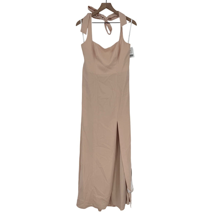 Thread Tie Halter Open Back Trumpet Gown In Cameo Size M