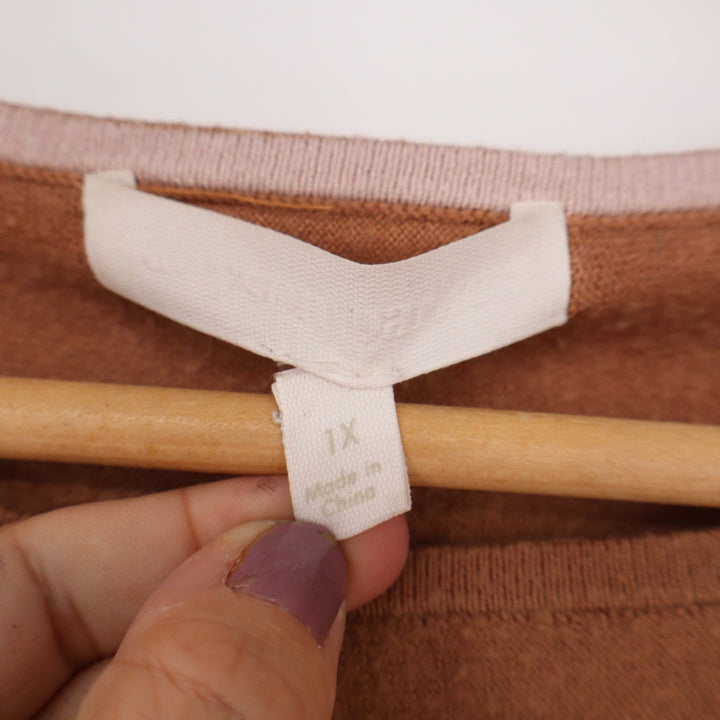 Banana Republic Womens Brown Pink Star Intarsia Knit Dolman Sleeve Sweater 1X
