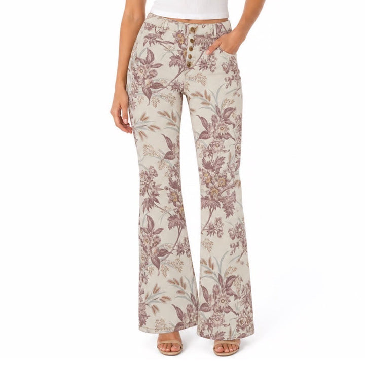 Pilcro Anthropologie High Rise Trouser Bootcut Floral Pants Mauve Cream 27