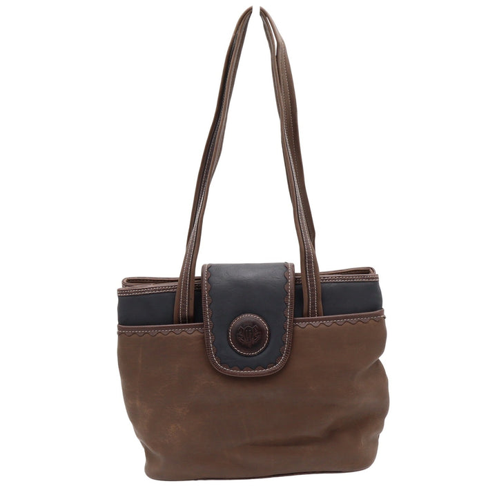 Leslie Fay Shoulder Bag Womens Medium Tote Brown Black Faux Lizard Trim