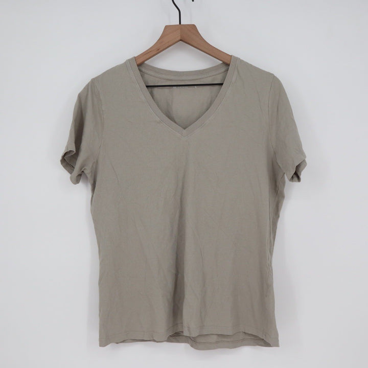 AMERICAN GIANTS V Neck T Shirt Taupe Basic Casual Cotton Made in USA Size L