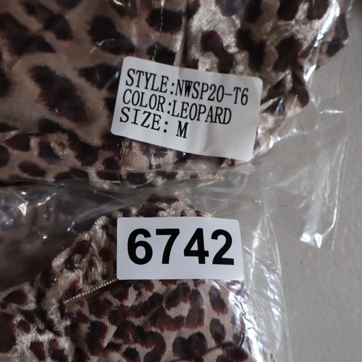 Naked Wardrobe Leopard Print Velvet Crop Top Long Sleeve Sweetheart M