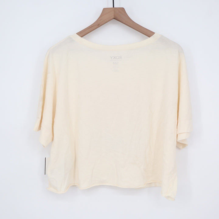 Roxy Womens Salty Graphic Crop T-Shirt Egret Off-White Size M