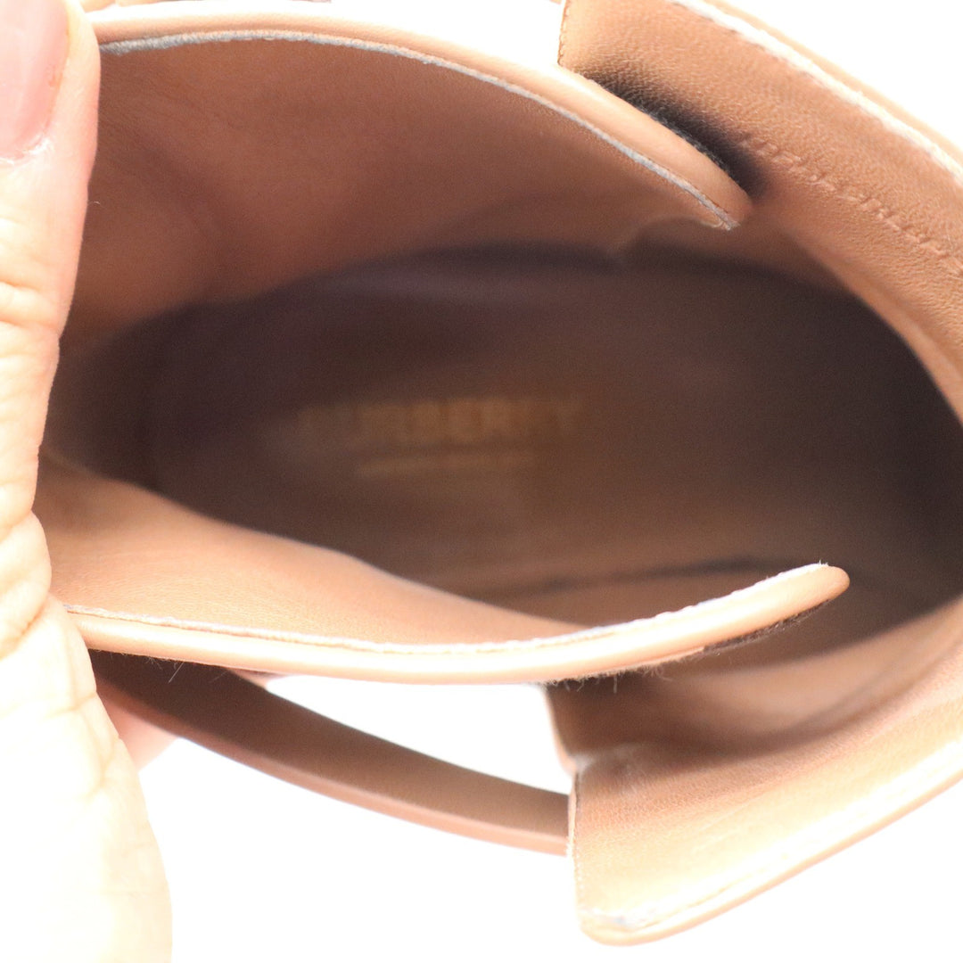 Burberry Pryle Leather House Check Ankle Boots Wheat Tan Block Heel EU 39