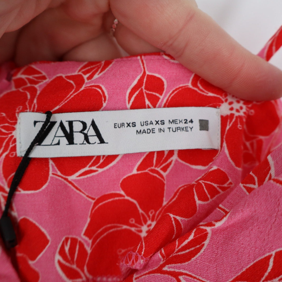 Zara Mini Dress Womens XS Pink Floral Draped Sleeveless Summer Trendy Ruched