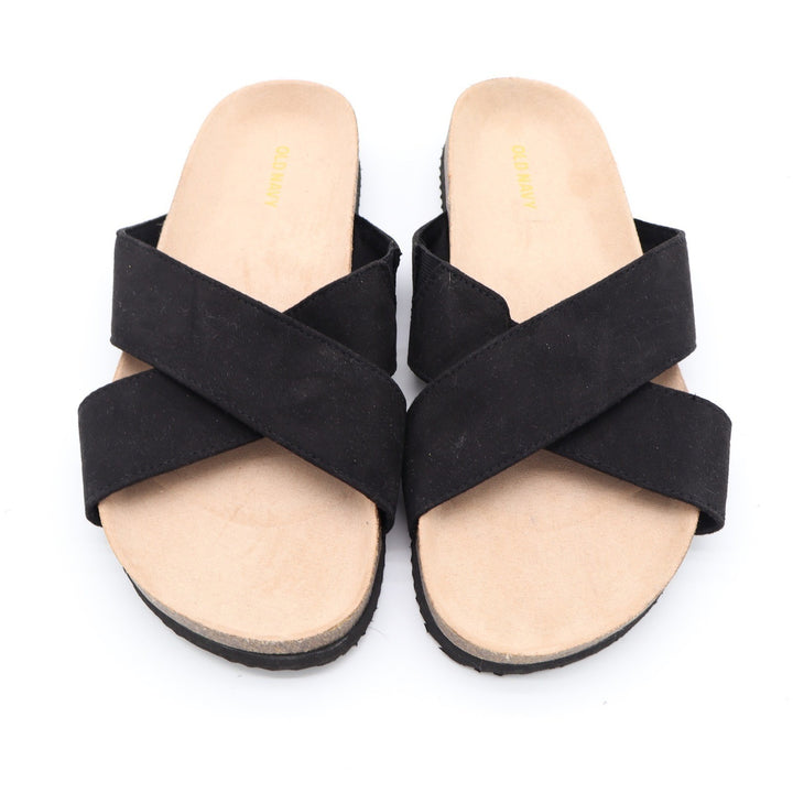 Old Navy Womens Blackjack Black Crisscross Faux Suede Cork Slide Sandals Size 8