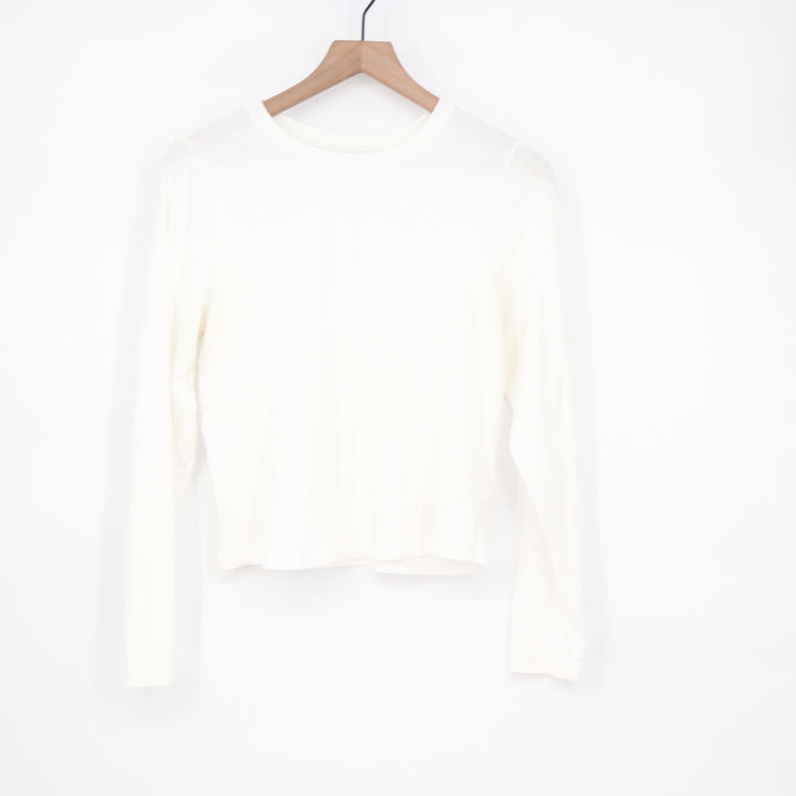 Old Navy Bestee White Long Sleeve Crew Neck Cotton Modal T-Shirt Large KLD 4271