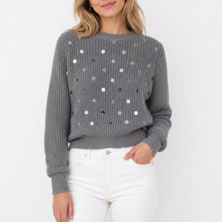 Gap Gray Sequin Cotton Chunky Knit Crewneck Sweater XS