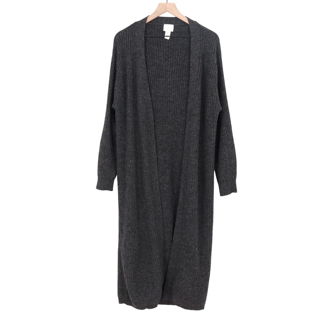 H&M Cardigan Sweater Womens S Black Ribbed Knit Stretch Open Front Long Sleeve
