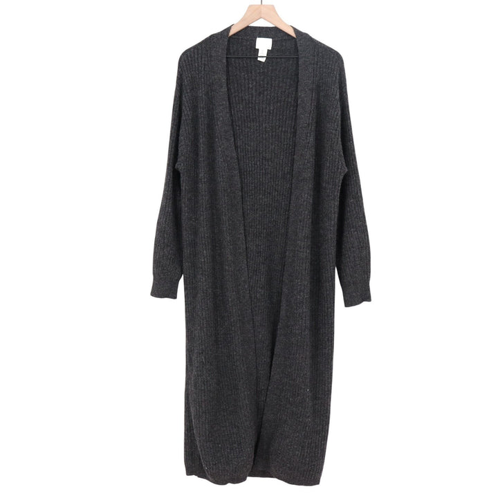 H&M Cardigan Sweater Womens S Black Ribbed Knit Stretch Open Front Long Sleeve