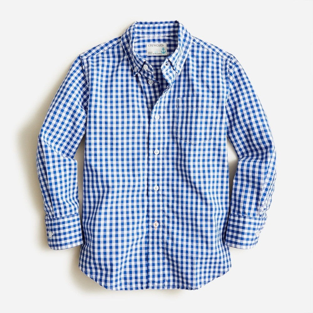 J.Crew Crewcuts Boy's Long-Sleeve Gingham Flex Cotton Poplin Shirt Size 6-7