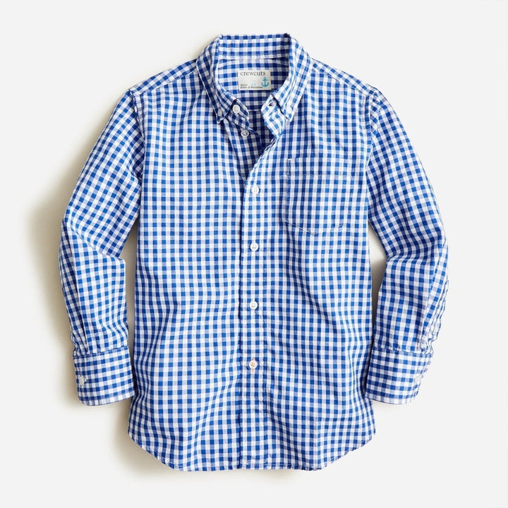 J.Crew Crewcuts Boy's Long-Sleeve Gingham Flex Cotton Poplin Shirt Size 6-7