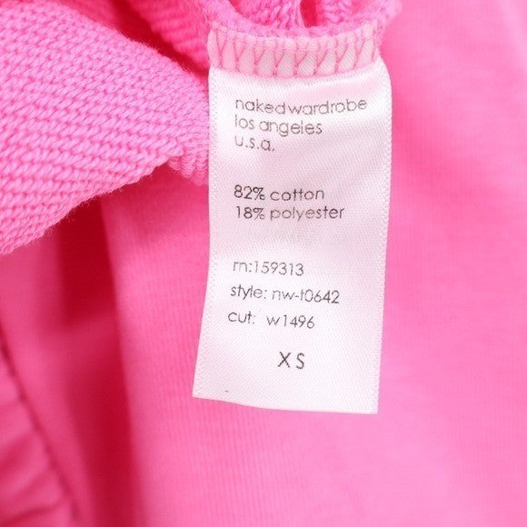 Naked Wardrobe Pink Cropped Hoodie Sweatshirt XS Elastic Hem