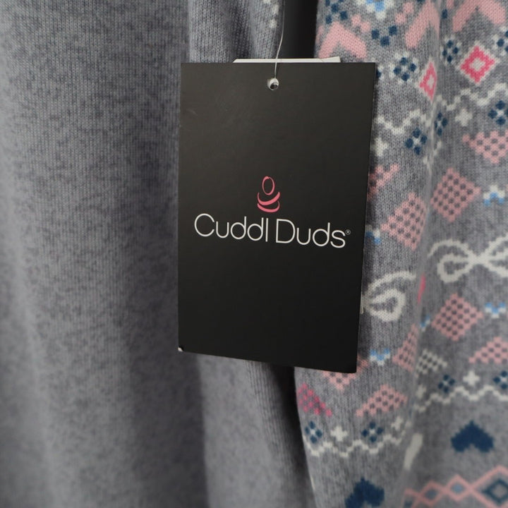 Cuddl Duds Pajama Top Womens Small Gray Floral Stretch Long Sleeve Crew Neck