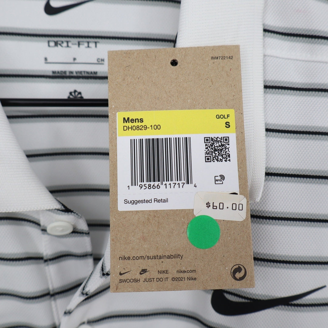Nike Golf Mens Dri-FIT Striped Polo Shirt White Black Size S NEW