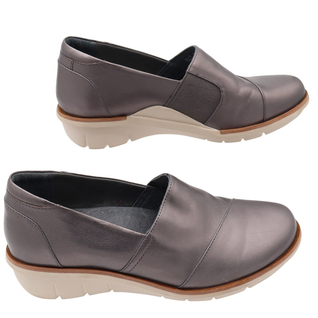 Dansko Fawna Pewter Metallic Leather Slip On Wedge Shoes Womens Size 36